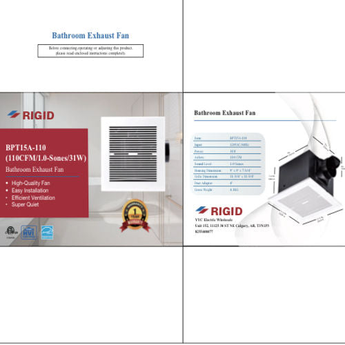 RIGID Bath Fan 110CFM (10110) (50061)