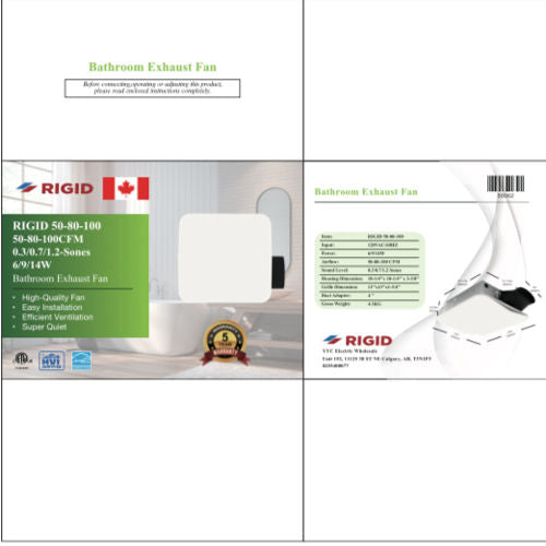 RIGID Bath Fan 3-Speed, 50-80-100CFM (BPT18C-H3) (50062)