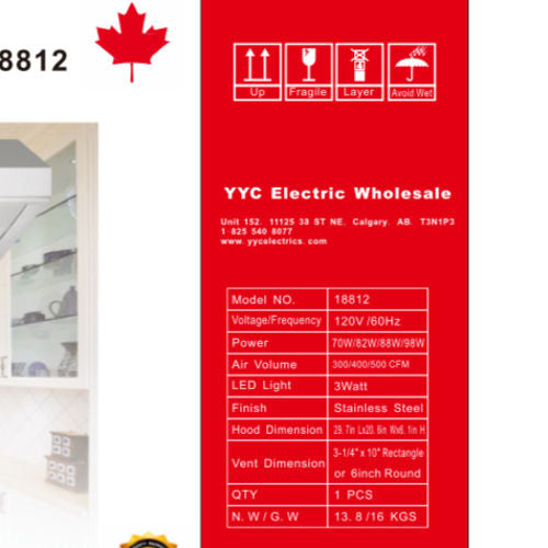 Range Hood, Digital 4-Speed, 300/400/500/700 CFM Round Vent (LYD-18812) (50064)