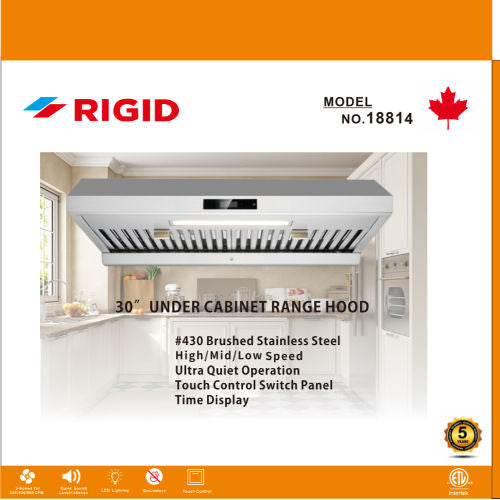 RIGID Range Hood, Digital 3-Speed, 100/200/350 CFM, Rectangle or 6" Round Vent (LYD-18814) (5078)