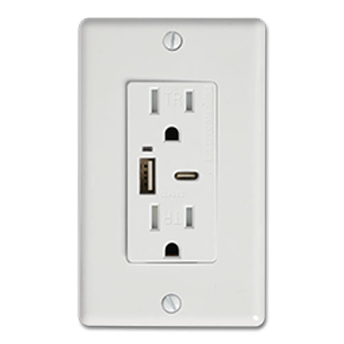 USB Receptacle 15Amp TR Type A+C (BAA-015/WH) (60507)