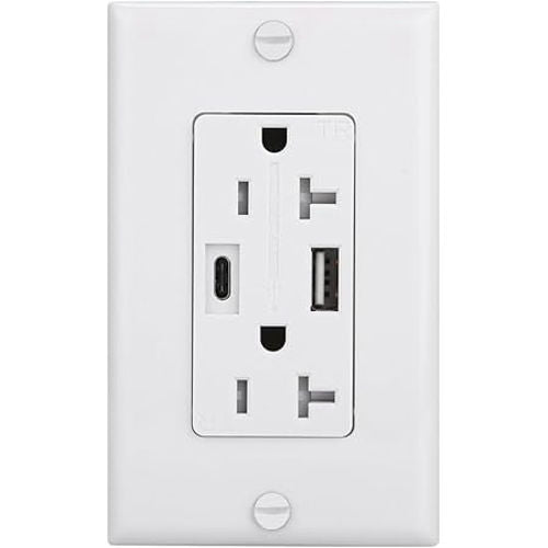 USB Receptacle 20Amp TR Type A+C (BAA-015D/WH) (60508)
